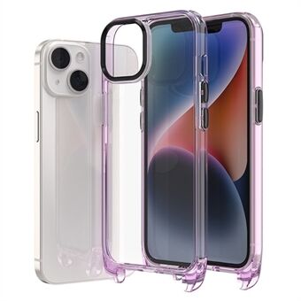 F7 Achterhoesje voor iPhone 15 Pro, Glanzende Hoogtransparante PC+TPU Telefoonhoes met Lanyard-gat