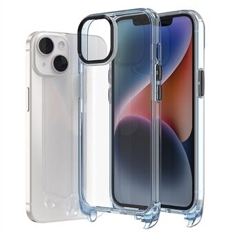 F7 Achterkant voor iPhone 15 Pro, glanzende hoge transparantie PC+TPU telefoonhoes met lanyard opening.