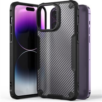 Anti-kras Carbon Fiber-textuur hoesje voor iPhone 15 Pro, Schokabsorberende telefoonhoes PC+TPU telefoonhoesje.