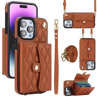 026 Voor iPhone 15 Pro RFID-blokkerende kaarthouder telefoonhoesje PU-leer+TPU-staanderhoesje met 2 banden.