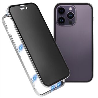 Privacy Case voor iPhone 15 Pro Magnetische Metalen Frame + Dubbelzijdig Gehard Glas 360-Graden Bescherming Telefoonhoesje