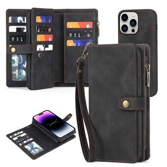 MEGSHI H1-serie voor iPhone 15 Pro Afneembare 2-in-1 Portemonnee Hoesje van PU-leer met polsband