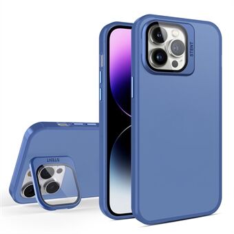 Voor iPhone 15 Pro Hybride PC+TPU Mat Finish Hoesje Lens Film Standaard Schokbestendige Telefoonhoes