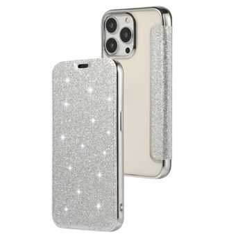 Stand Case voor iPhone 15 Pro, Kaarthouder Glitter Poeder Anti-kras PU Leer+TPU Transparante Telefoonhoes