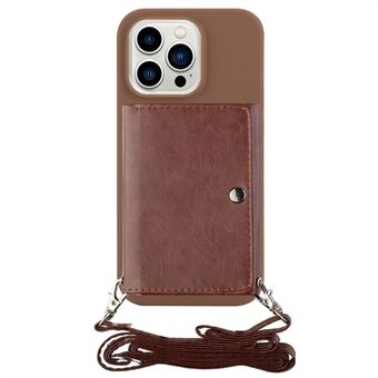 Kickstand PU-leren portemonneehoesje voor iPhone 15 Pro, anti-kras TPU-telefoonhoes met schouderband.