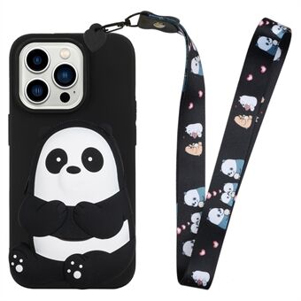 Voor de iPhone 15 Pro Cartoon Silicone Zipper Wallet TPU Anti-kras Telefoonhoesje met Lange Lanyard.