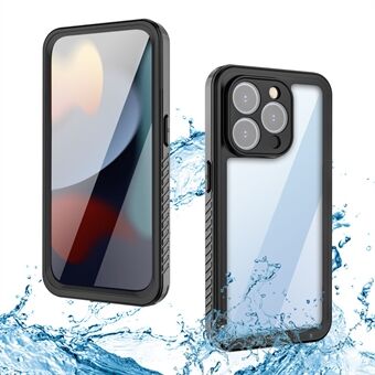 FS-serie voor iPhone 15 Pro IP68 waterdichte en valbestendige telefoonhoes met heldere achterkant voor duiken en zwemmen.