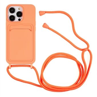 Voor iPhone 15 Pro Liquid Silicone Card Slot Cover Anti-Kras Beschermhoes met Strap.