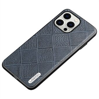LANGSIDI Voor iPhone 15 Pro Schokbestendige Hoes met Rhombus Patroon, Gemaakt van Echt Koeienleer+TPU Telefoonhoesje