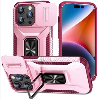 Voor iPhone 15 Pro Drop-proof PC+TPU Hoesje met Kickstand en Camera Schuifknop