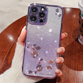 Voor iPhone 15 Pro Schokbestendige Telefoonhoes Glitter Strass Bloemenverloophoes TPU Telefoonhoes