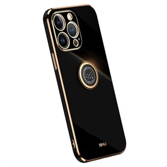 XINLI Ring Kickstand Telefoonhoesje voor iPhone 15 Pro Elektrolytisch Verzinkte TPU Anti-kras Hoesje