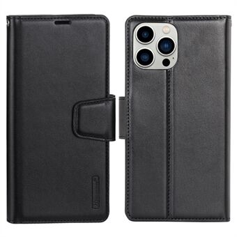 HANMAN Mill-serie voor iPhone 15 Pro, slanke telefoonhoes van PU-leer en TPU, inclusief telefoonstandaard en portemonnee