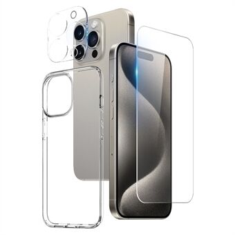 NORTHJO 3 in 1 Schokbestendige Hoes voor iPhone 15 Pro met HD Gehard Glas Screenprotector / Camera Lens Film