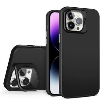 PC + TPU Slanke Telefoonhoes voor iPhone 15 Pro Case met Opklapbare Standaard Telefoonschaal Ingebouwde Gehard Glas Lens Folie