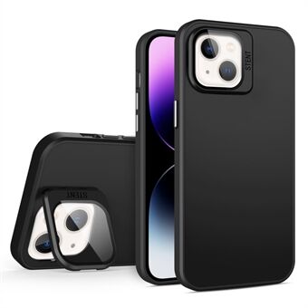 PC+TPU Slanke hoesje voor iPhone 15 Pro met lensframe, uitklapbare standaard en beschermende cover.