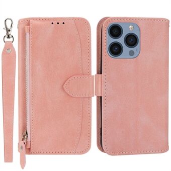 Voor iPhone 15 Pro Leren Hoesje met Ritssluiting Zak Portemonnee en Lange en Korte Band