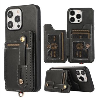 Stijl 01 voor iPhone 15 Pro hoesje Anti-kras Lederen+TPU Telefoonhoesje met Kaartsleuven
