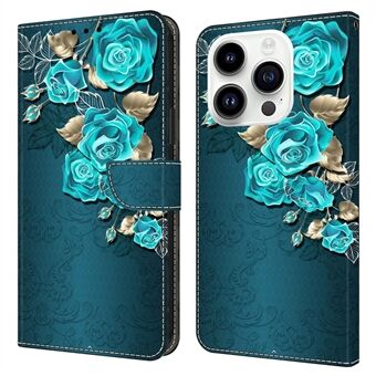 Voor iPhone 15 Pro Hoesje met 3D-patroon bedrukking, gemaakt van leer en met een portemonnee functie.