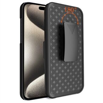 Voor iPhone 15 Pro Hoesje Geweven Textuur Met Clip Uitschuifbare Stand PC+TPU Schuifscherm Beschermhoes