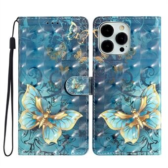 Voor de iPhone 15 Pro Stand Cover 3D Patroon Print PU Leren Telefoonhoesje