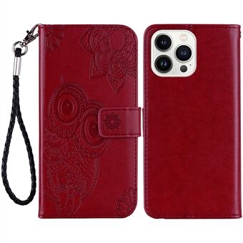 Voor iPhone 15 Pro Case PU Lederen Standaard Uil Bloem Geïmpregneerde Telefoonportefeuillehoes.