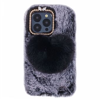 Voor de iPhone 15 Pro Case Fluffy Plush + TPU Love Heart Shock-absorbing Phone Cover.