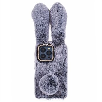 Voor iPhone 15 Pro Fluffy 3D Konijnenoren hoesje Winter Warme Zachte TPU Telefoonhoes