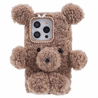 Voor iPhone 15 Pro 3D Beer Harig Pluche Hoesje Zachte TPU Winter Warm Beschermende Telefoonhoes