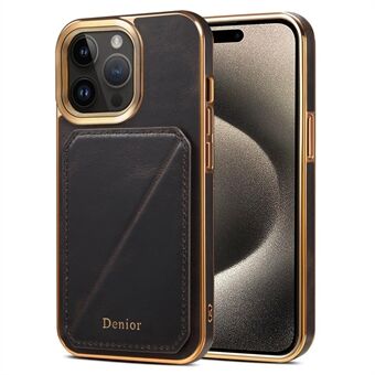 DENIOR Voor iPhone 15 Pro Hoesje Valbestendig Wasachtig Echt Rundleer+TPU+PC Hoes