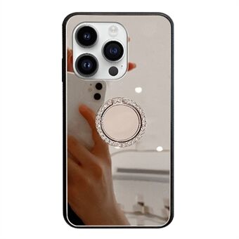 Voor de iPhone 15 Pro hoes Spiegeloppervlak TPU + PC Vinger Ring Kickstand Telefoonhoesje