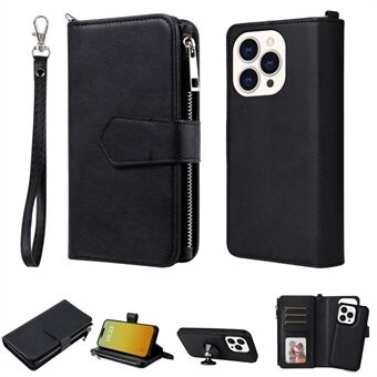 KT Multi-functionele Serie-4 voor iPhone 15 Pro Hoesje - Slank-Fit Rits Lederen Portemonnee Telefoonhoes