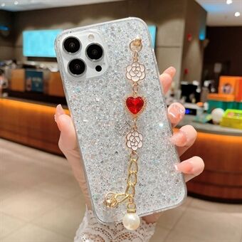 Schokbestendige TPU-hoes voor iPhone 15 Pro-hoesje met glitter-epoxy telefoonhoesje met een armbandriem.