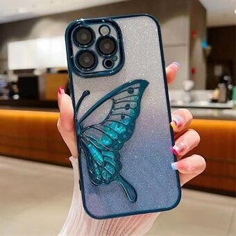 Voor de iPhone 15 Pro TPU-hoes met Quicksand Butterfly glitter elektroplaten telefoonhoesje.