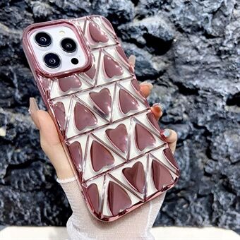 Voor de iPhone 15 Pro, TPU Telefoonhoesje Electroplating 3D liefde hartvormige cover.