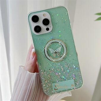 Voor iPhone 15 Pro Hoesje Sparkle Epoxy Lachende Vlinder TPU Cover