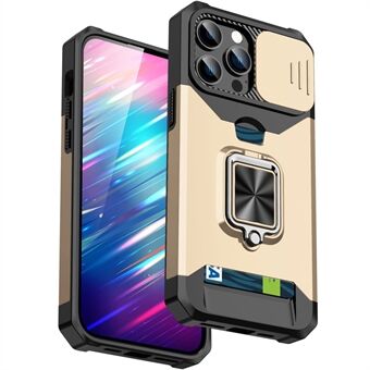 Voor iPhone 15 Pro hoesje: Anti-kras PC+TPU achterkant met uitschuifbare lensbeschermer