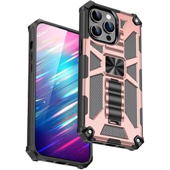 Voor iPhone 15 Pro Telefoonhoesje Zachte TPU+Harde PC Verborgen Kickstand Cover met Autohouder Metalen Plaat