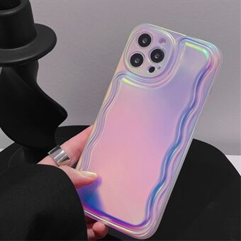 Voor de iPhone 15 Pro Laser Aurora Telefoonhoesje TPU golf ontwerp achterkant