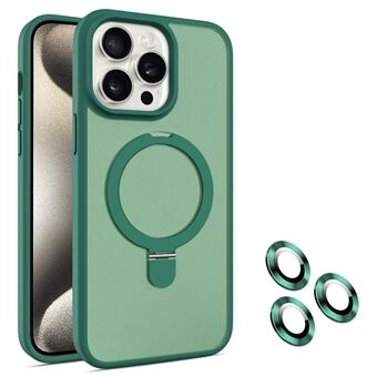 Voor iPhone 15 Pro Magnetisch Hoesje met Ring Kickstand en Glas Lens Beschermer