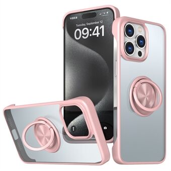 Voor de iPhone 15 Pro Frameless Phone Case met een Ring Kickstand en een TPU+Acryl achterkant.