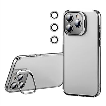 Voor iPhone 15 Pro hoesje TPU+PC Mat telefoonhoesje met lens frame en kickstand.