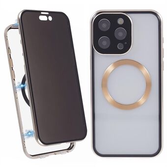 Voor iPhone 15 Pro Anti-Spy Hoes Compatibel met MagSafe Gehard Glas Metalen Bumper Telefoonhoesje