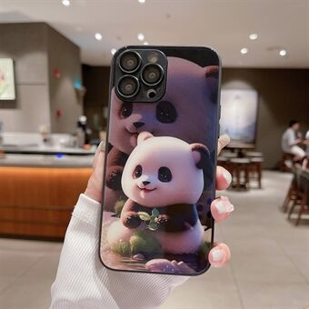 Voor iPhone 15 Pro Hoesje Schokbestendig Panda Patroon Print Gehard Glas+TPU Telefoonhoesje met Lens Folie