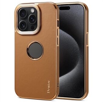 DENIOR Voor iPhone 15 Pro Telefoonhoesje Anti-val PC+TPU+Echt Koeienleer Kalf Structuur Cover