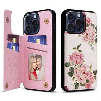 Voor iPhone 15 Pro Hoesje Gelakte Bloem Kickstand Leren TPU Telefoonhoesje