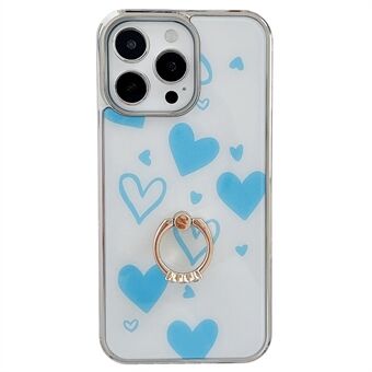 Voor iPhone 15 Pro Electroplating Case Heart Patroon PC+TPU Kickstand Cover