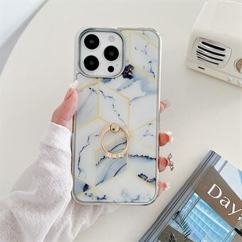 Voor iPhone 15 Pro Ringhouderhoesje Splicing Marble Telefoonhoes