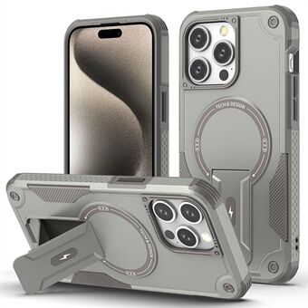 Voor iPhone 15 Pro Magnetische Telefoonhoes TPU+PC Verborgen Staander Achterkant Compatibel met MagSafe