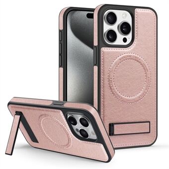 Voor de iPhone 15 Pro mobiele telefoonhoes PU lederen gecoate TPU + PC standaardhoes compatibel met MagSafe